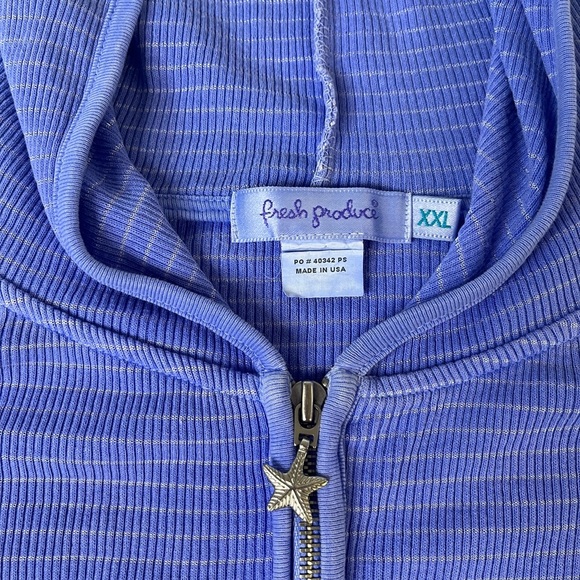 Fresh Produce Sz XXL Blue/Silver Ribbed Cotton Full Zip Hoodie Starfish Coastal - Picture 2 of 11